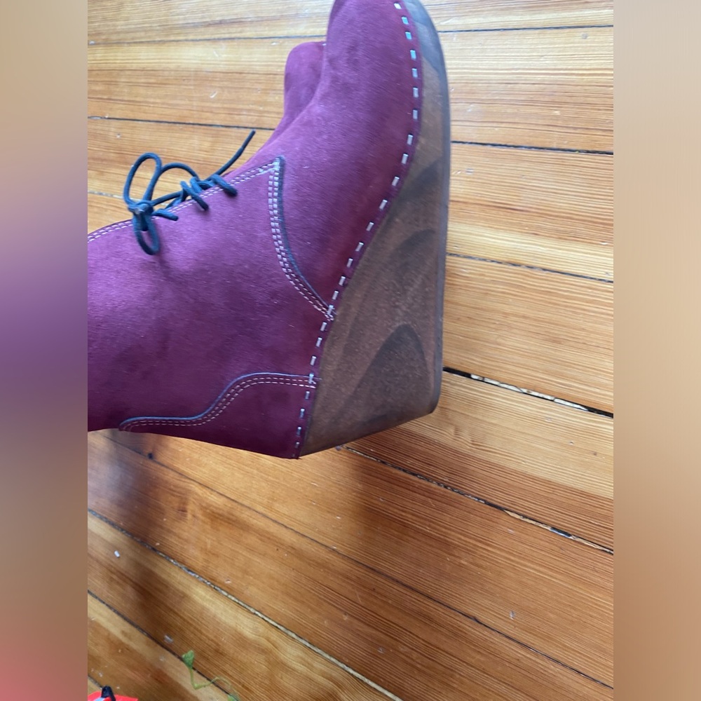 Maguba Casablanca Merlot suede lace up wedge booties made in Sweden 40 - Picture 8 of 12